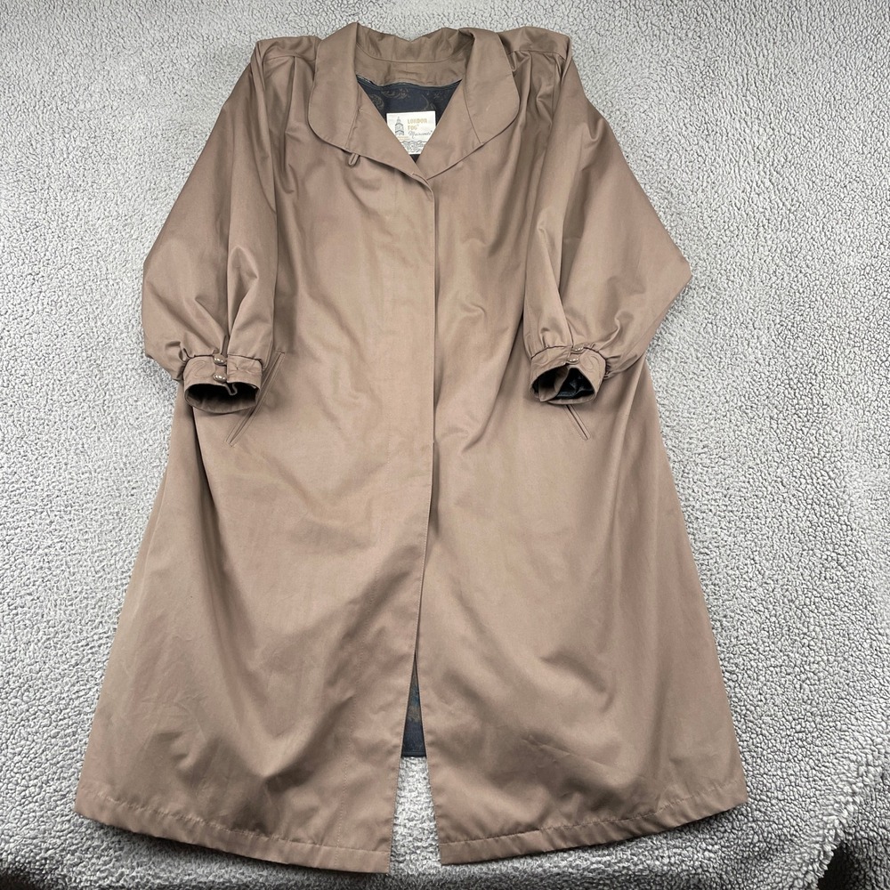 London Fog Trench Coat Womens XL Brown Maincoats Embroidered Collar Long Jacket